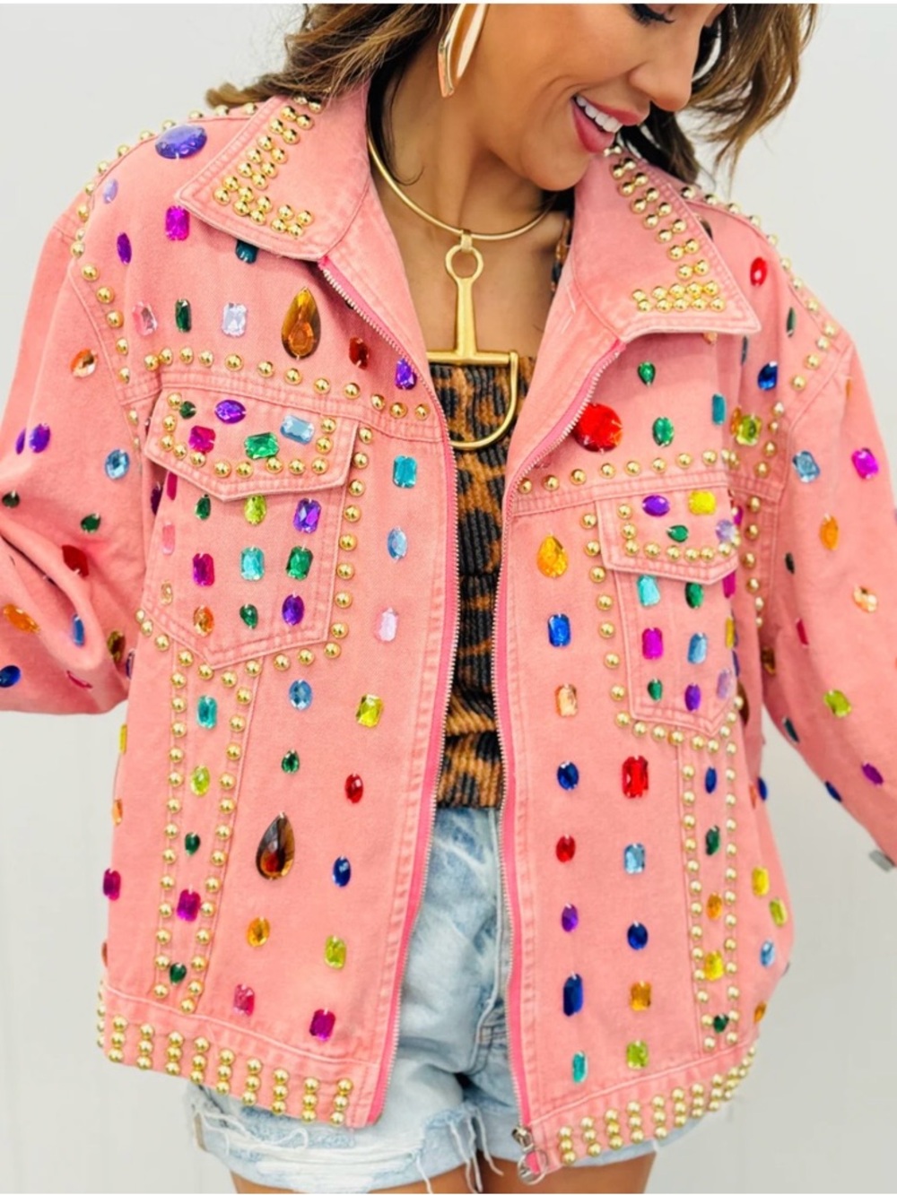 Pink Gem-Studded Women's Jacket